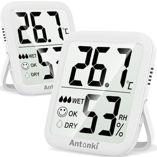 Antonki 2 pezzi Termometro Ambiente Interno, Igrometro Digitale, Misuratore di Umidità, Monitor di Temperatura e Umidità per Casa, Asilo Nido, Terrario, Incubatrice, Serra