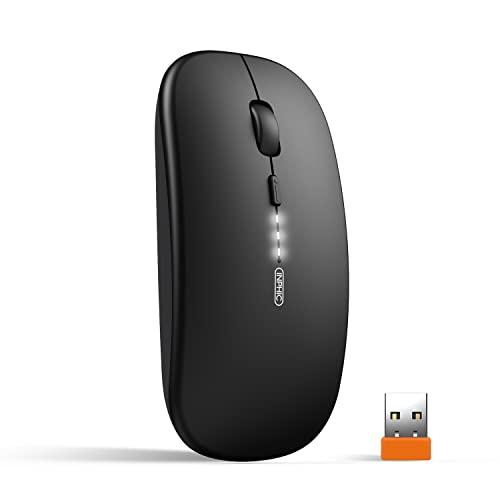 INPHIC Mouse wireless ricaricabile, ultra sottile 2.4G silenzioso mouse senza fili ottico 1600 DPI con ricevitore USB per laptop, MacBook, PC, Windows, ufficio, carica batteria visibile, nero