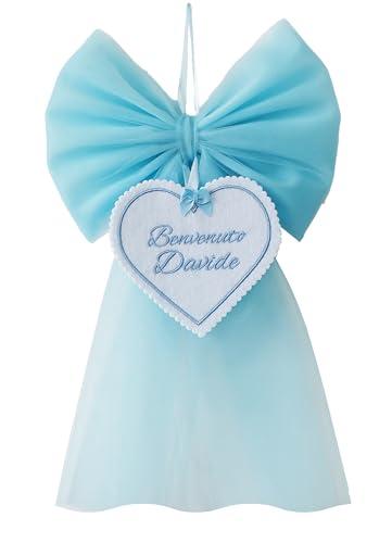 Fiocco Nascita Personalizzato Ricamato in Tulle Rosa e Azzurro