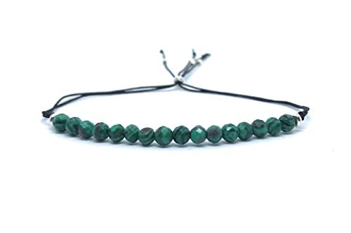 Bracciale in filo di malachite da donna in pietra naturale 4 mm di spessore in argento sterling 925 regolabile a tutti gli spessori del polso