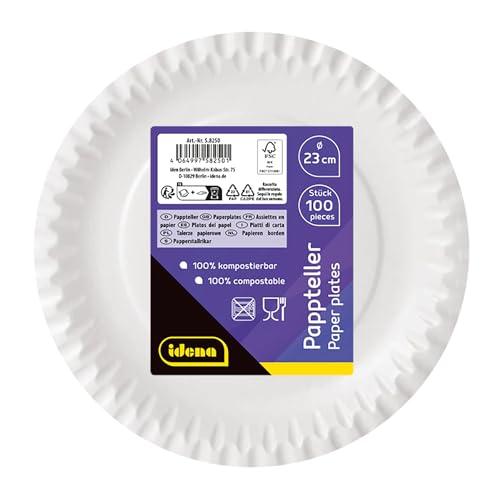 Idena 58250 - Piatti per feste bianchi compostabili, 23 cm, 100 pezzi