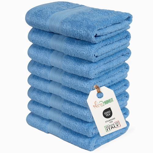 Nice Homeit Set 8 Asciugamani Viso e Ospite Azzurro - 100% Cotone Made in Italy