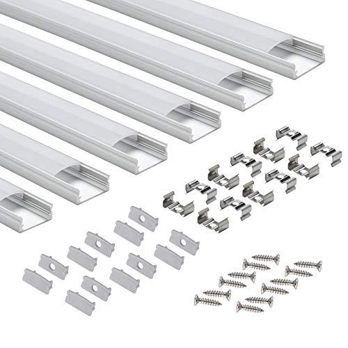 StarlandLed - Profilo LED 6 x 1 m, Kit di 6 profili in alluminio a forma di U con copertura, tappi e clip di montaggio per strisce LED