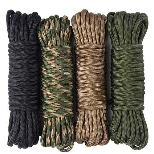 Aufodara 4 Pezzi Paracord 19ft/6 Metri - Corde in Nylon 4mm, 7 Fili Centrali, 4 Colori (D4-A)