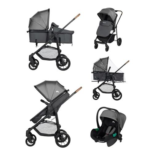 Bebeconfort Haze Trio Passeggino per bambini 0-4 anni, max 22 kg, Passeggino Leggero e Compatto, Seduta Convertibile in Navicella, Seggiolino Auto i-Size, Coprigambe e parapioggia, Tinted Stone