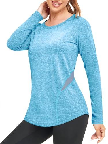 Wayleb Maglietta Donna Fitness Maniche Lunghe Blu Cielo