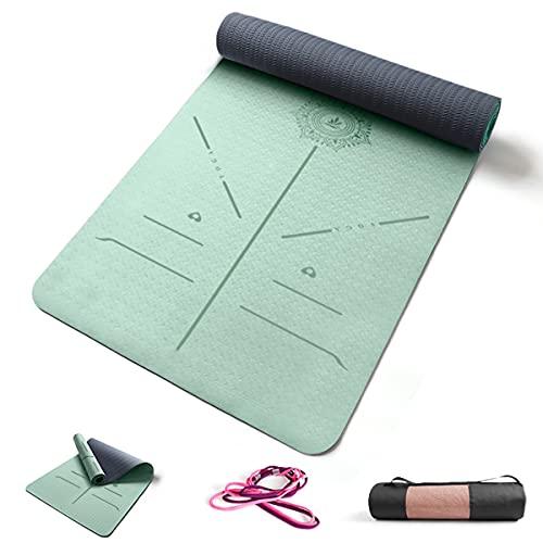 Tappetino Yoga FP-TECH Imbottito Antiscivolo con Sacca - Verde Acqua/Grigio