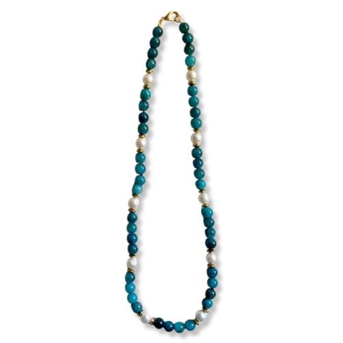 Collana Artigianale in Pietre Dure Blu Cobalto e Perle di Fiume