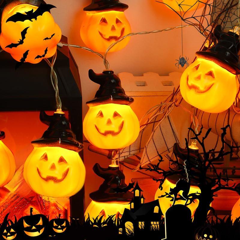 Qillnyy Catena Luminosa Decorativa Halloween Zucca Arancione Nera 4m 20 LED IP65