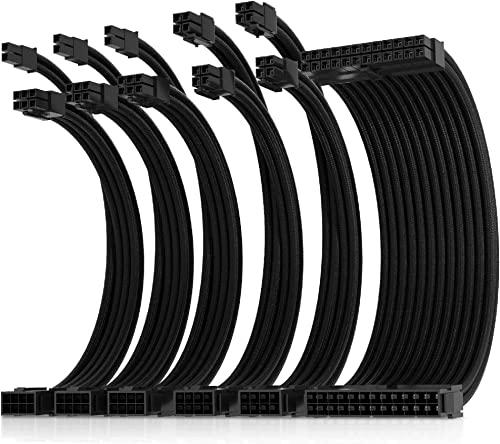 AsiaHorse Aggiornamento cavo PSU da 16 AWG, kit di cavi per GPU/CPU, cavo di alimentazione per computer con pettini, 24 pin/(6 + 2) pin/(4 + 4) gestione dei cavi pin, 30 cm, nero