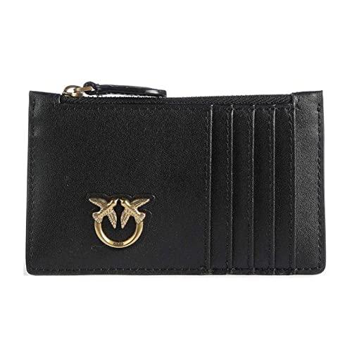 Pinko Airone Portacarte in Vitello Seta Nero Antique Gold