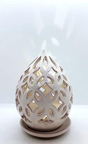 Lampada da tavolo Portacandela comodino Traforata Bianca Handmade Le Ceramiche del Castello Made in Italy Dimensioni h 20 x 13 cm