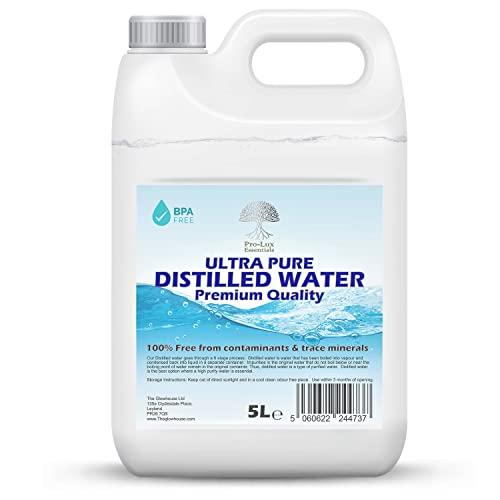 Acqua distillata 100% pura, di alta qualità, ideale per CPap, ferri da stiro, umidificatori, pulizia, motori e altro ancora, prodotto nel Regno Unito (5 litri)