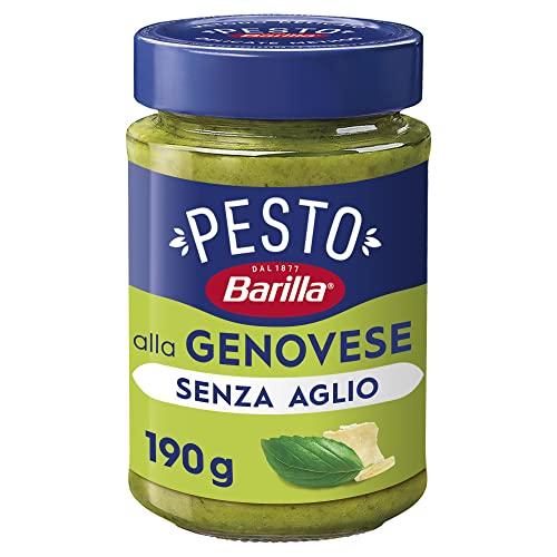 Barilla Pesto alla Genovese senza Aglio con Basilico Fresco Italiano e Parmigiano Reggiano DOP, Senza Glutine, Sugo Pronto Per Pasta, 190 g (Confezione da 10)