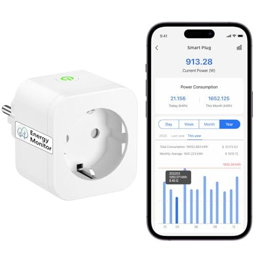 Meross Presa Smart Alexa con Monitoraggio Energetico, Presa WiFi 16A, Presa Smart Schuko Compatibile con Alexa, Google Home e SmartThings, Controllo Vocale e Remoto App, 3840W, 1 Pezzo