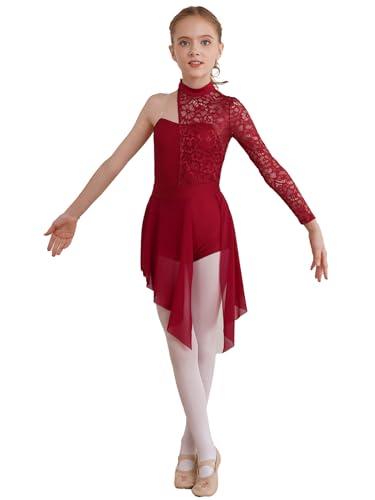 Freebily Vestito Danza Classica Ragazza con Pizzo Floreale Borgogna