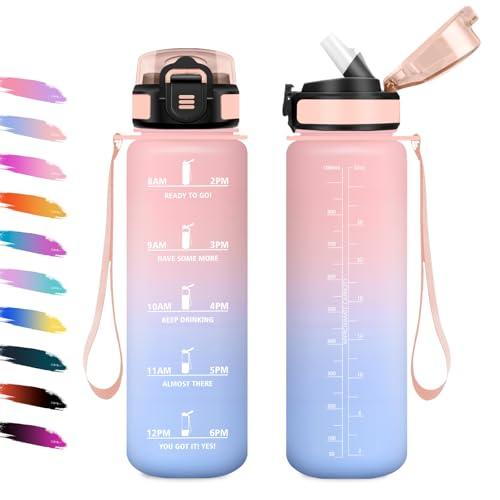 Borraccia Sportiva 1L con Cannuccia e Indicatore Orario