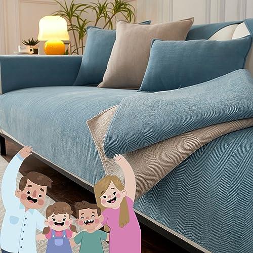 Docxide Funny Couch Cover, Herringbone Divano Cover, Funnyfuzzy Herringbone Chenille Fabric Furniture Protector Sofa Cover (Blue,90 x 160 cm/35,4 x 63 in)