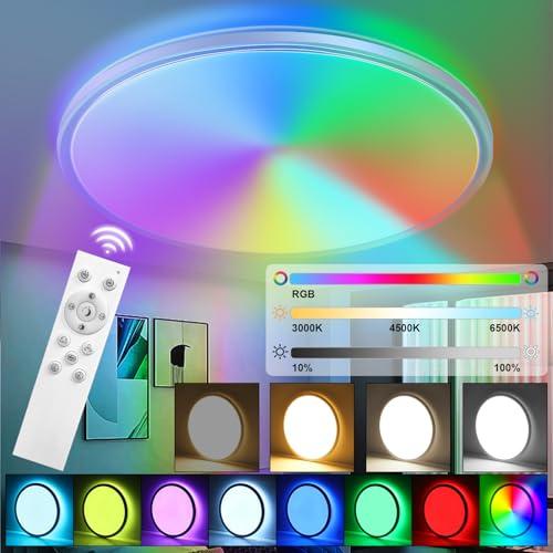 BIAOQINBO Plafoniera LED Soffitto Dimmerabile RGB ultra sottile Rotonda Lampadario LED Soffitto con Telecomando 24W 3000lm,3000-6500K cambia lampade per soggiorno camera da letto bambini (Bianco, 1)