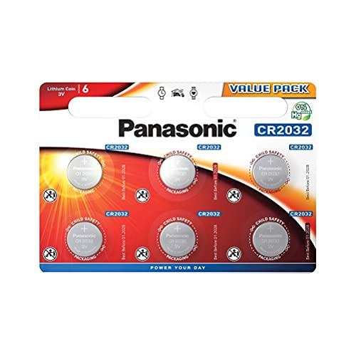 Panasonic CR2032, Batterie a bottone al litio 3V, 225 mAh, blister da 6