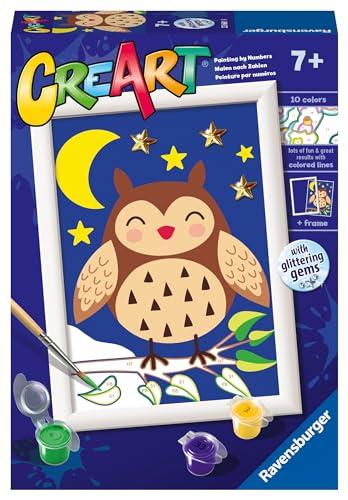 Ravensburger - CreArt Serie E, Gufetto, Dipingere con i Numeri, Kit Pittura Bambini, Tema Animali, Cornice Inclusa, Gioco Educativo, Idea Regalo Bambino e Bambina 7+ Anni, 18x13 cm