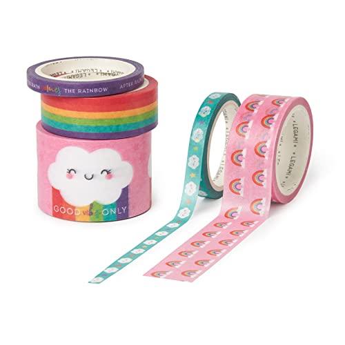Legami - Set di 5 Nastri Adesivi di Carta, Tape By Tape, Ø 4,5 cm, H max 3 cm L 5 m, Tema Rainbow, Coloratissimi, per Incollare, Decorare e Personalizzare