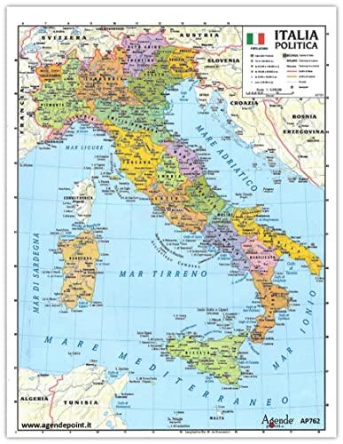 Cartina Italia Geografica A3 Fisica Politica 30x42 Plastificata Lucida Per Uso Scolastico