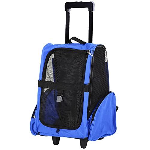 PawHut Trasportino Zaino 2 in 1 per Cani e Gatti con Ruote Blu
