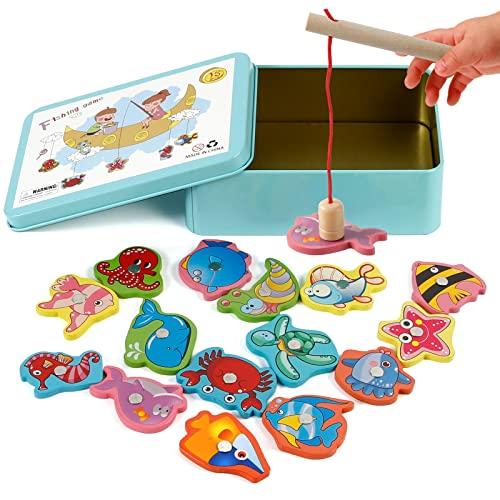 Vittse Gioco di Pesca Magnetico in Legno Blu - Montessori 2+ Anni