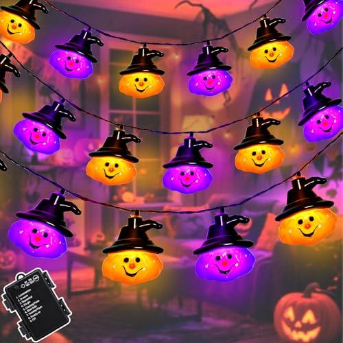 Dalugo Catena di Luci Halloween Zucca Viola Arancione 3m 20 LED con Timer