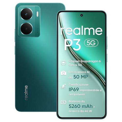 Realme P3 5G Smartphone - 12GB RAM, 512GB ROM, Display AMOLED 120Hz, Snapdragon 6 Gen 4, Batteria 5260mAh, IP69, Verde