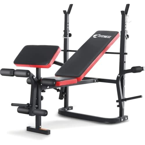 FFitness Panca Pesi Pieghevole Multifunzione Palestra Pettorali con Supporto Bilanciere e Schienale Regolabile