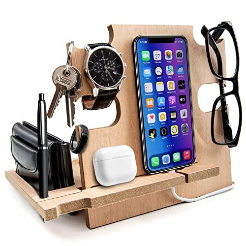 Docking Station in Legno Multifunzione Beige - Organizer da Scrivania e Svuotatasche di Design