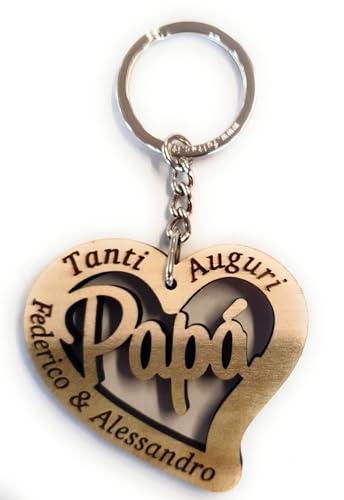 Portachiavi in legno personalizzato cuore festa del papà
