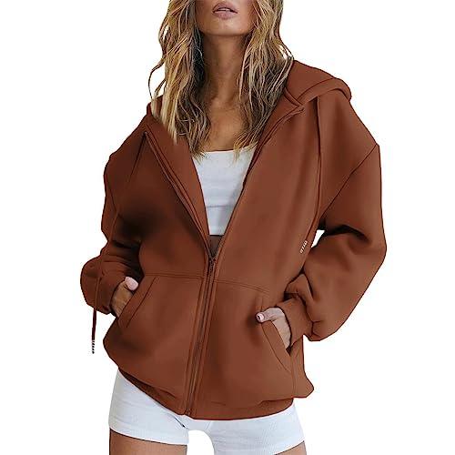 Felpe da donna con zip frontale, leggere felpe con cappuccio da donna morbide e comode felpa con cappuccio con coulisse tinta unita casual da donna giacche casual invernali calde felpe da donna con