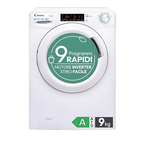 Candy Smart Lavatrice 9kg, Motore Inverter, carica frontale Classe A, 1400 giri, 16 Programmi, Cicli Rapidi, Partenza Ritardata, 60 x 52 x 85 cm, White – CS 149TXME-S