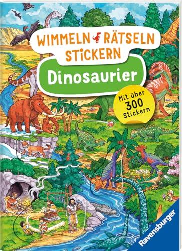 Ravensburger Wimmeln, Rätseln, Stickern: Dinosaurier - Stickerbuch ab 4 Jahren, 13 Wimmelbilder, über 300 Sticker, Dinosaurier