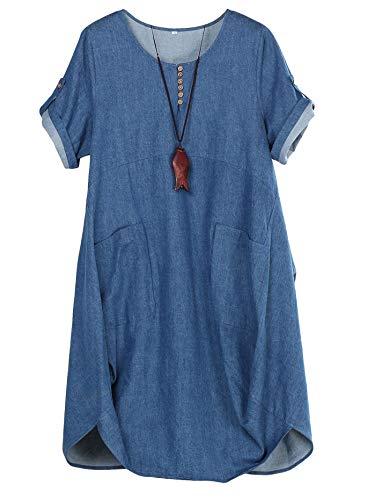 FTCayanz Vestito Donna Manica Corta - Eleganza e Comfort in Cotone e Lino