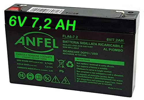 ANFEL Batteria AGM 6V 7.2Ah VRLA Faston F1 per Veicoli Elettrici Bambini