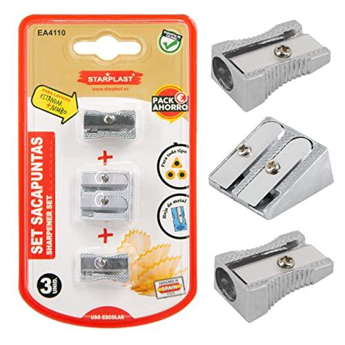 Set Temperamatite STARPLAST - 2 pezzi acciaio + 1 pezzo acciaio doppio - Per matite standard e jumbo