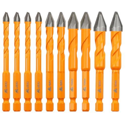 EXFEIN Set di Trapani Eccentrici in Carburo (10 Pezzi) - Per Piastrelle, Marmo, Muratura, Legno, Plastica (6mm*4+8mm*2+10mm*2+12mm*2)