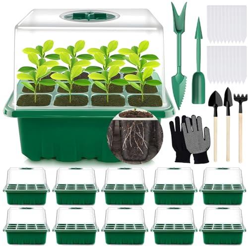 Vassoi per semi, 10 Pack 120 Celle Propagator Growing Addensano i Vassoi, Vassoi per Piante con Cupole Ventilate, per Germinazione, Strumento di Coltivazione in Mini Serra