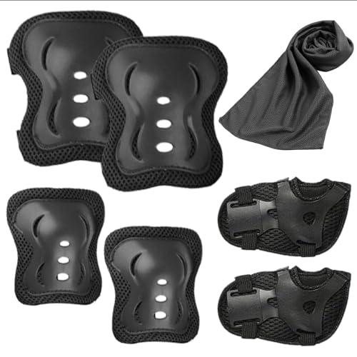 JSTHHTT Protezioni Skateboard Bambino,Set di Protezioni per Bambini,Protezioni Pattini Ginocchiere Gomitiere,Regolabile Ginocchiere Gomitiere per Skateboard Bicicletta Pattinaggio Monopattino Nero