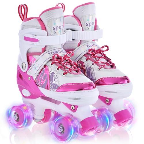 TOMSHOO Pattini a Rotelle Regolabili per Bambina con Ruote LED