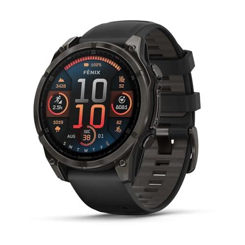 Garmin Fenix 8 - 47mm AMOLED Zaffiro Grigio Carbonio DLC Titanio con Silicone Nero/Grigio Ciottolo