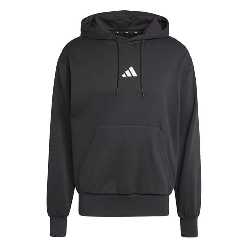 Felpa con Cappuccio Adidas Essentials FEELCOZY Fleece Uomo, Nero/Bianco