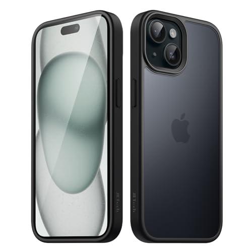 JETech Cover Opaca per iPhone 15 6,1 Pollici, Protezione Anticaduta Antiurto di Grado Militare, Custodia Posteriore Glassata Traslucida, Anti-Impronte (Nero)