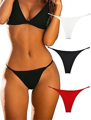 KUKU PANDA Perizoma da Donna Sexy Hot Filo Tanga Mutande in Cotone Senza Cuciture Intimo Pacco da 3 Slip (Nero, Rosso, Bianco, Medium)
