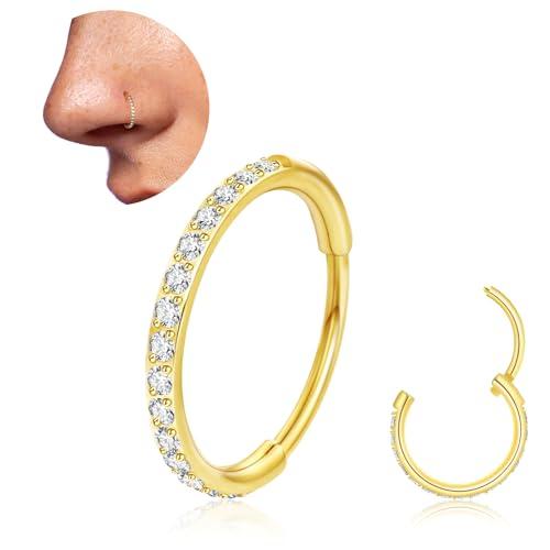 Piercing da naso, 20 g, in titanio, oro, argento, sottile, ipoallergenico, medico, in acciaio chirurgico, helix, naso, anelli con zirconi, gioielli per uomo e donna, 8 mm, Acciaio inossidabile
