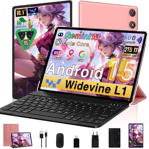 Tablet Android 15 10 Pollici con Tastiera e Mouse (Rosa)